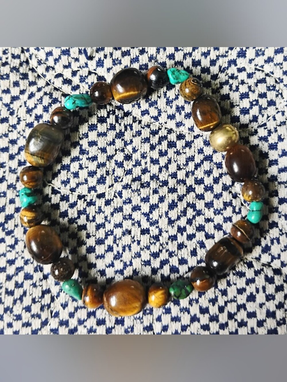 Tiger Eye with Mini Turquoise Nuggets Bracelet - Picture 4 of 6